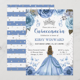 Blue Dress Blonde Hair Princess Quinceanera In Invitation
