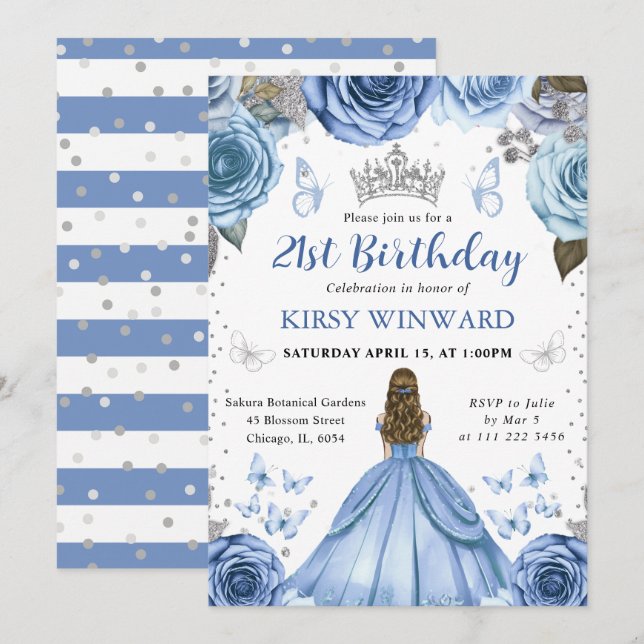 Blue Dress Blonde Princess Birthday Invitation (Front/Back)