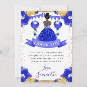 Blue Dress Dark Skin Princess Quinceanera Thank You Card