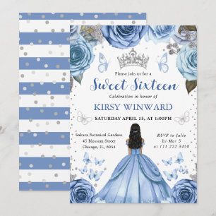 Blue Dress Dark Skin Princess Sweet 16 Invitation