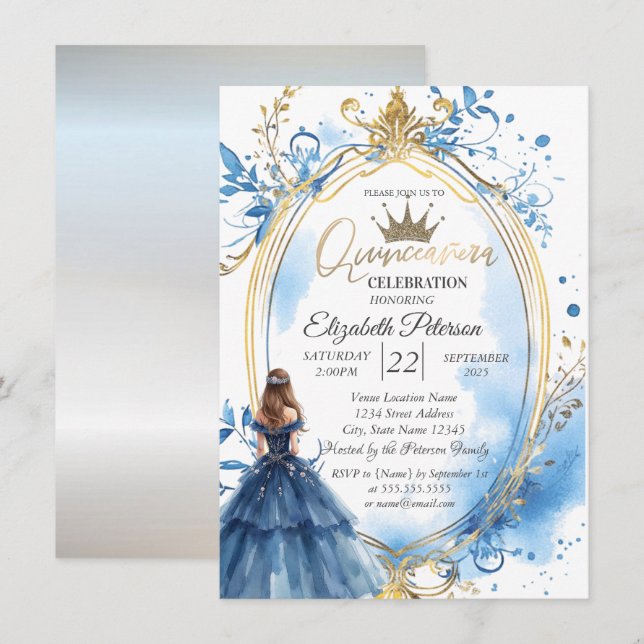 Blue Dress Princess Frame  Invitation (Front/Back)
