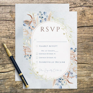 Blue Dried Boho Flowers Blue RSVP Card