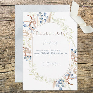 Blue Dried Boho Flowers White Reception Card