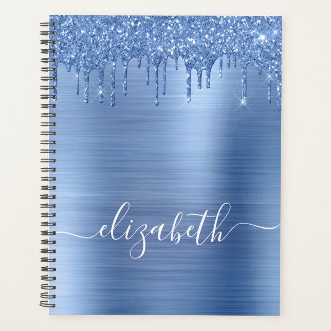 Blue Dripping Glitter Personalized Planner (Front)