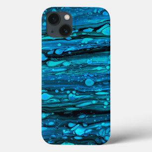 Blue Drops Acrylic Pouring Abstract Fluid Art iPhone 13 Case