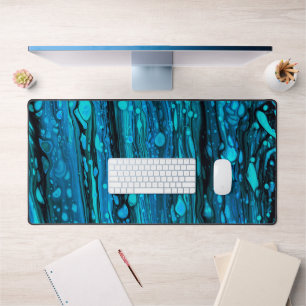 Blue Drops Acrylic Pouring Abstract Fluid Art Desk Mat