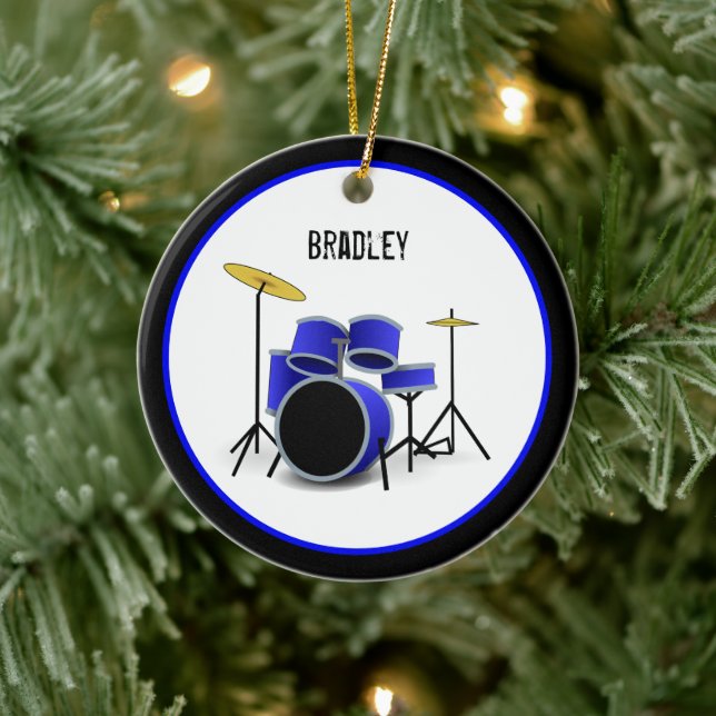 Blue Drum Set Custom Ceramic Ornament (Tree)