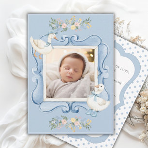 Blue Ducks Floral Vintage Baby Announcement