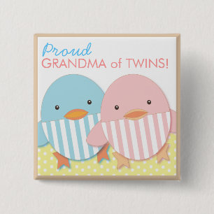 Blue Ducky Twin Boy & Girl Proud Grandma Pin