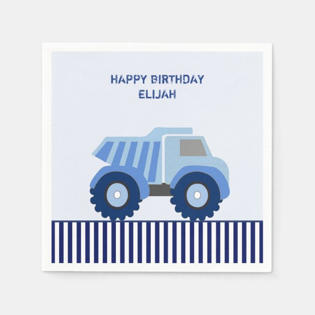 Blue Dump Truck Custom Kid's Birthday Napkin (Front)