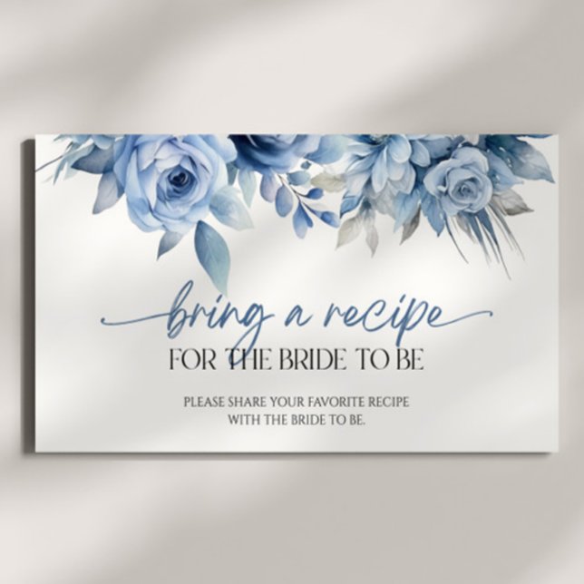 Blue Dusty Floral Bridal Shower Bring A Recipe Enclosure Card (Creator Uploaded)