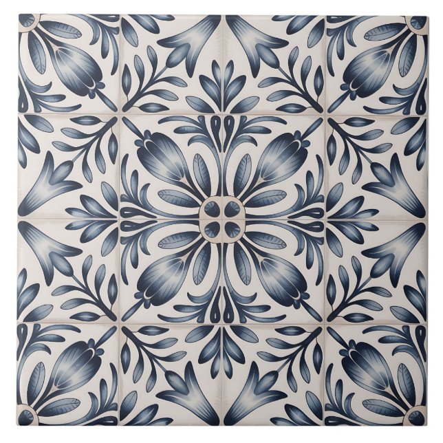 Blue Dutch Delft Pattern  Tile (Front)