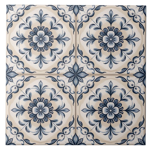 Blue Dutch Delft Pattern  Tile (Front)