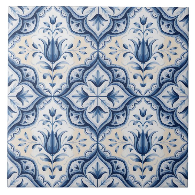 Blue Dutch Delft Pattern  Tile (Front)