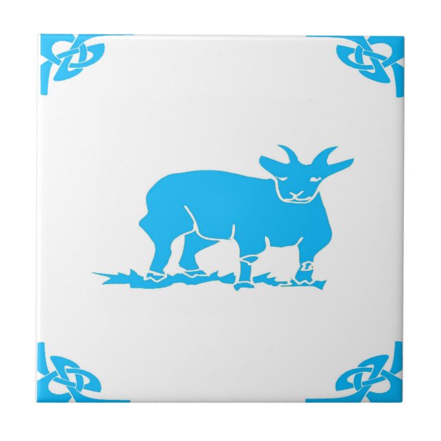 Blue Dutch Goat Delft  Look Tile (Front)