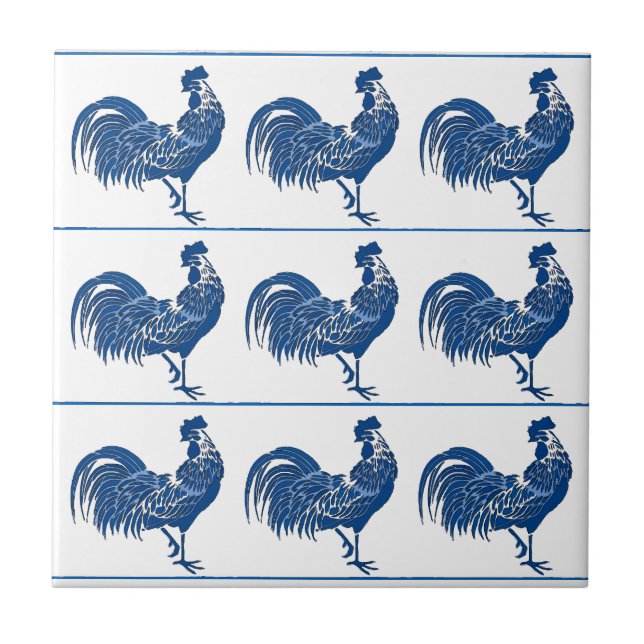 Blue Dutch Roosters Ceramic Tile (Front)