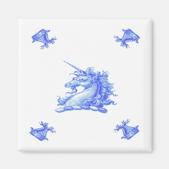 Blue Dutch Unicorn Head Old Magnet (Front)