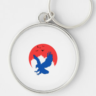 Blue Eagle Silhouette with Red Moon Keychain