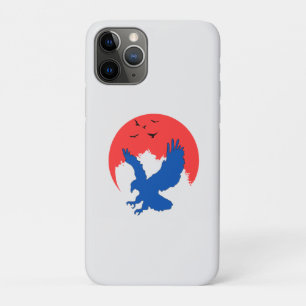 Blue Eagle Silhouette with Red Moon Keychain iPhone 11 Pro Case