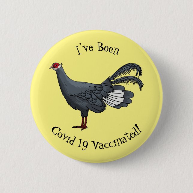 Blue eared pheasant bird cartoon illustration 2 inch round button (Front)