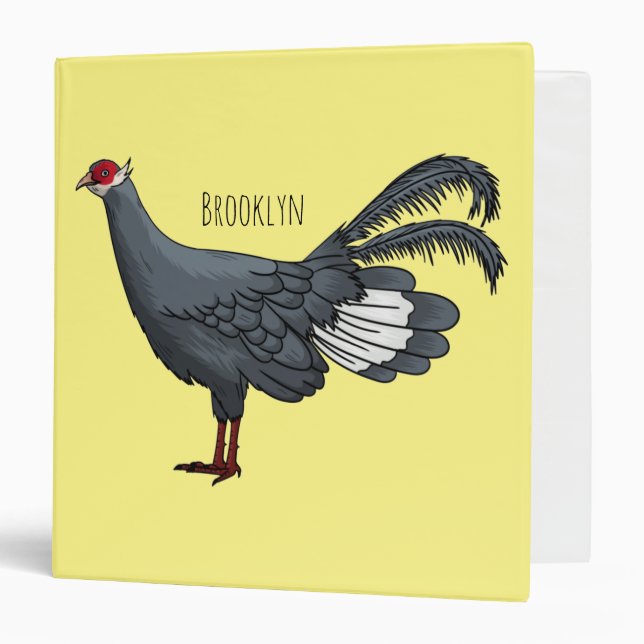 Blue eared pheasant bird cartoon illustration binder (Front/Inside)