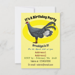 Blue eared pheasant bird cartoon illustration invitation