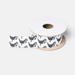 Blue eared pheasant bird cartoon illustration satin ribbon