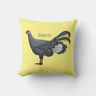 Blue eared pheasant bird cartoon illustration throw pillow