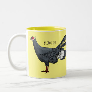 Blue eared pheasant bird cartoon illustration Two-Tone coffee mug
