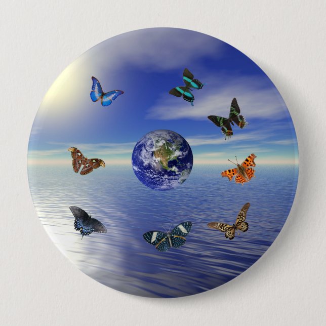 Blue Earth Butterflies 4 Inch Round Button (Front)
