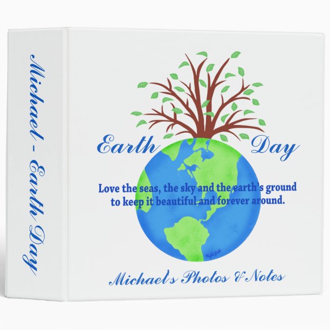 Blue Earth Day Poem Globe Tree Name Personalized Binder (Front/Spine)