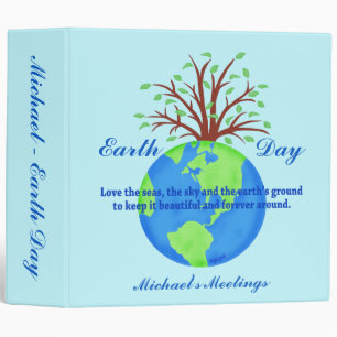 Blue Earth Day Poem Globe Tree Name Personalized Binder