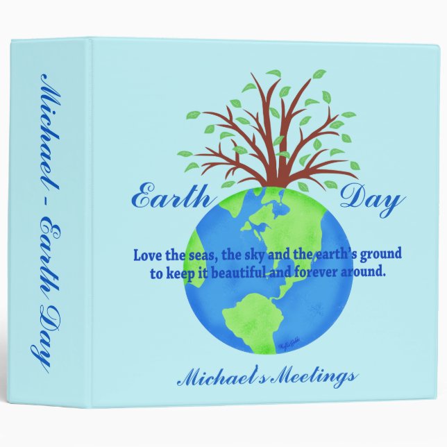 Blue Earth Day Poem Globe Tree Name Personalized Binder (Front/Spine)
