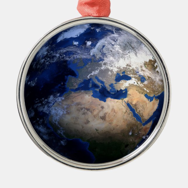 Blue Earth From Space  Inspirational Globe World Metal Ornament (Front)