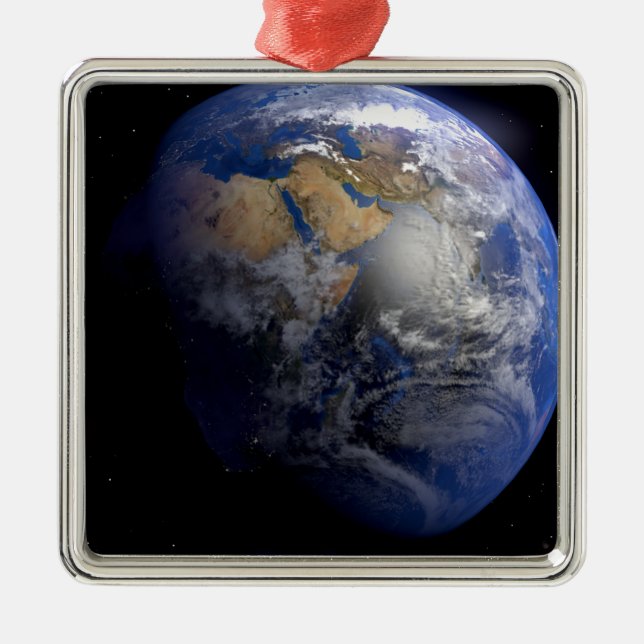 Blue Earth From Space  Inspirational Metal Ornament (Front)