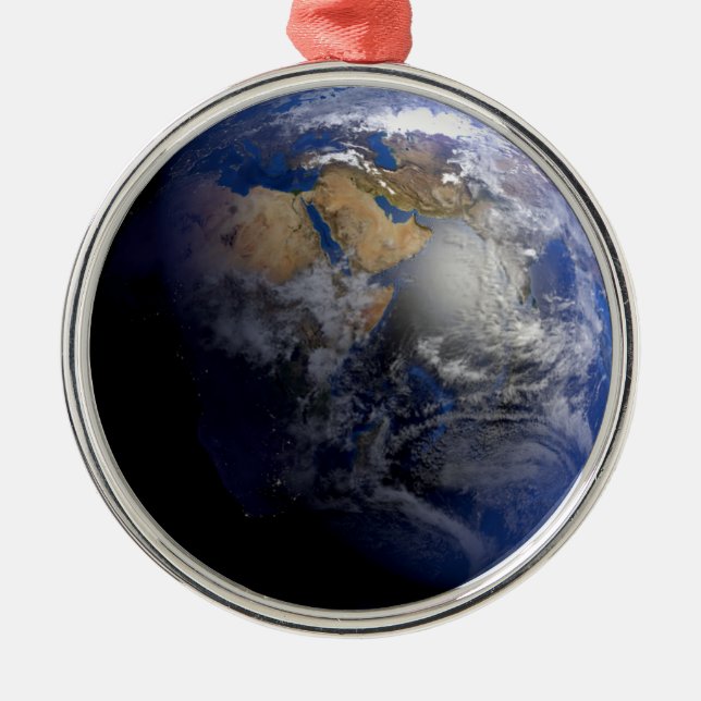 Blue Earth From Space  Inspirational Metal Ornament (Front)