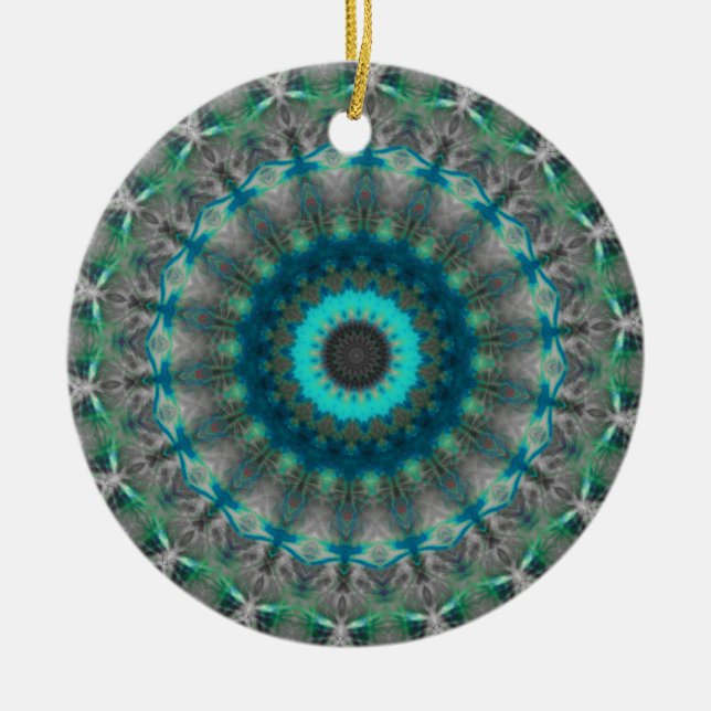Blue Earth Mandala Kaleidoscope pattern Ceramic Ornament (Front)