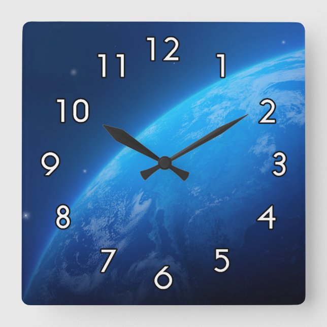 Blue Earth Square Wall Clock (Front)