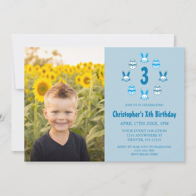 Blue Easter 3rd Birthday Invitation (Front)