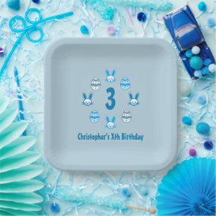 Blue Easter 3rd Birthday Paper Plate