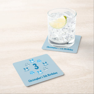 Blue Easter 3rd Birthday Square Paper Coaster