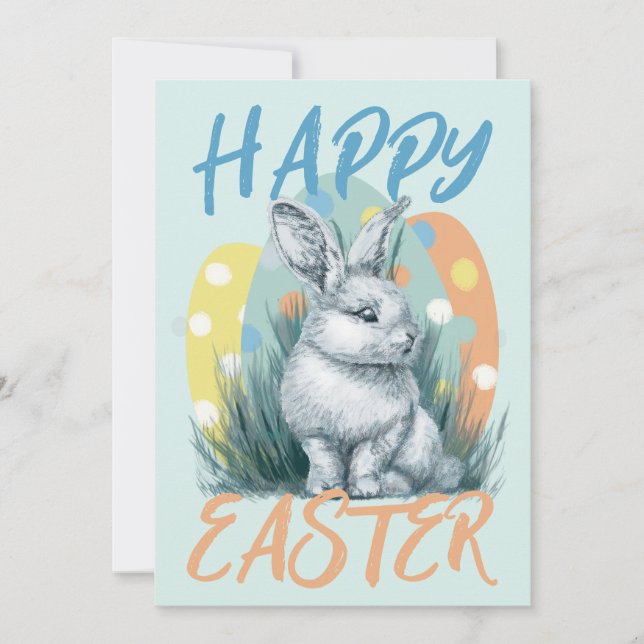 blue easter bunny colourful holiday card (Front)