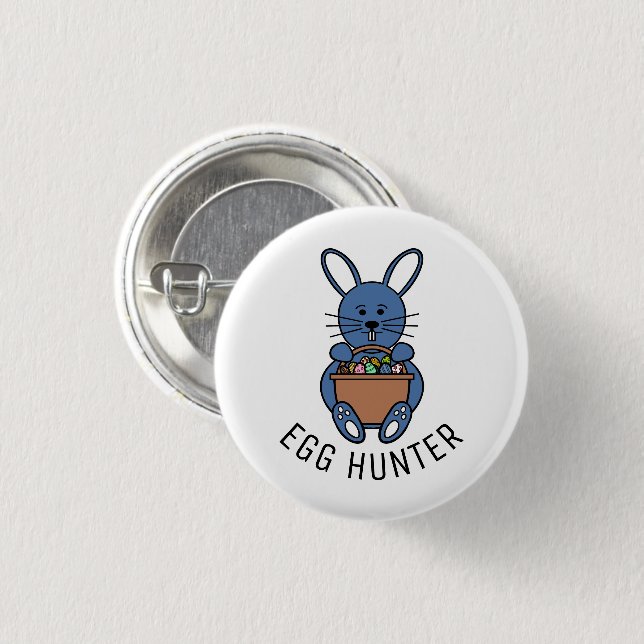 Blue Easter Bunny, Egg Hunter 1 Inch Round Button (Front & Back)