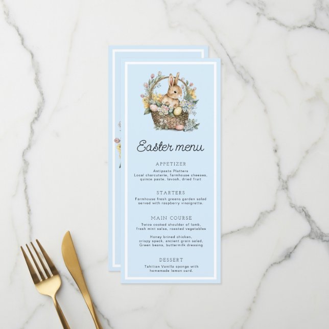 Blue Easter Bunny Menu (Front/Back In Situ)