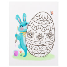 Blue Easter Bunny Rabbit and Egg Colouring Pages