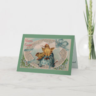 Blue Easter Egg and Chicks Greeting Card