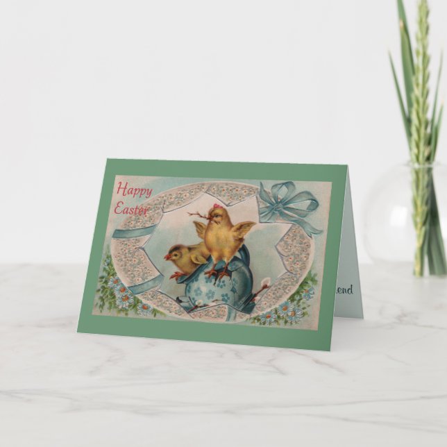 Blue Easter Egg and Chicks Greeting Card (Front)