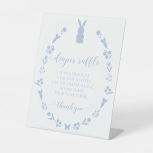 Blue Easter rabbit baby boy shower diaper raffle Pedestal Sign
