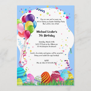 Blue Easter Sunday Birthday Party Invites
