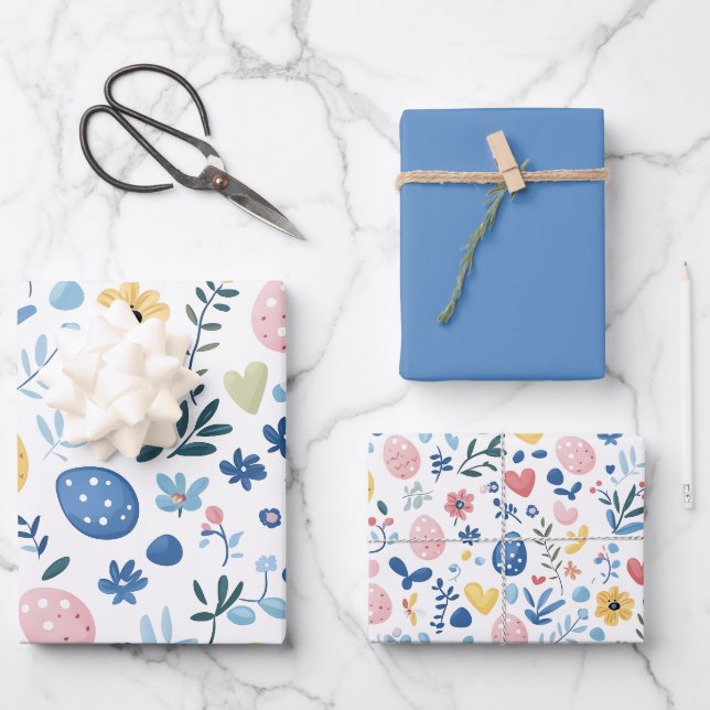Blue Easter Wrapping Paper Sheet Set – 19"x29" (Front)